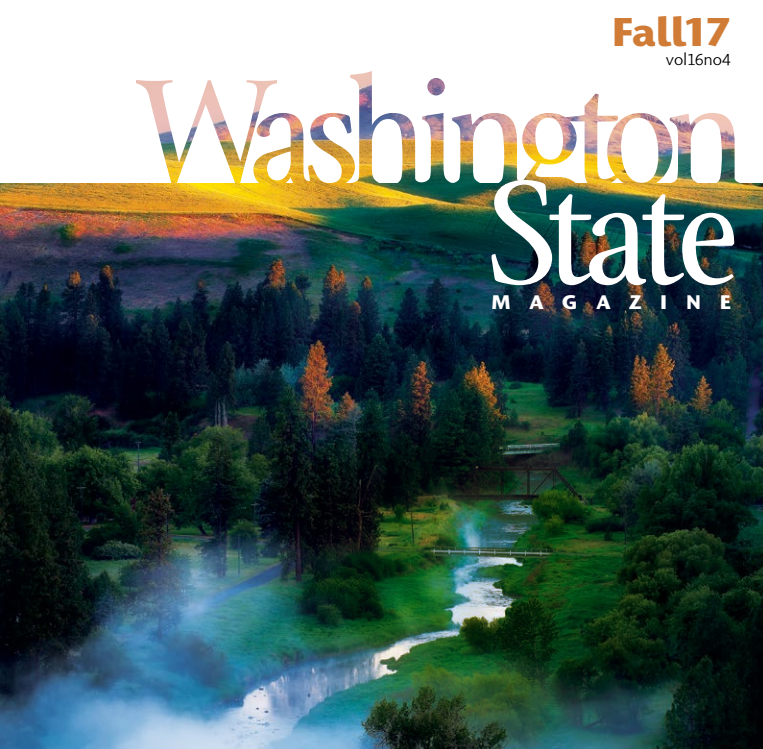 Washington State magazine fall 2017 cover with a river and trees