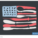 American flag with needles and spoons as stripes