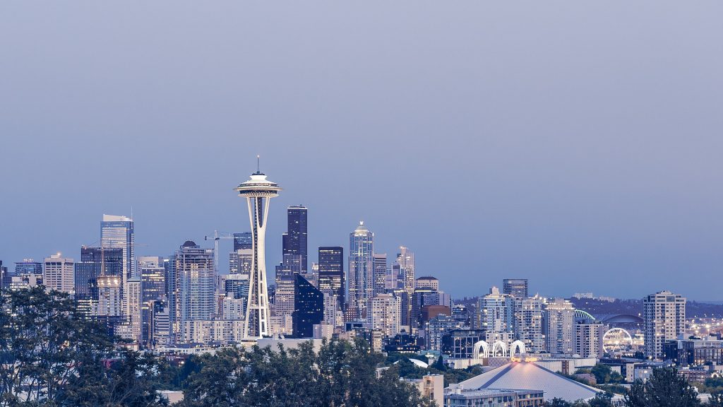 Seattle skyline with a foggy sky